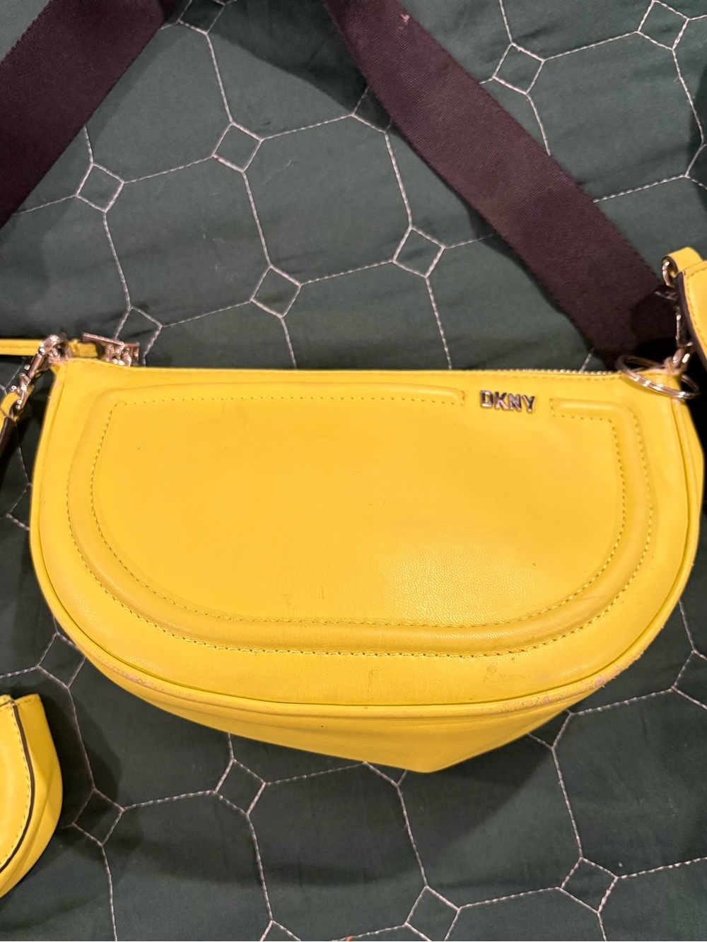 DKNY Yellow Leather Crescent Crossbody with Wide Strap
